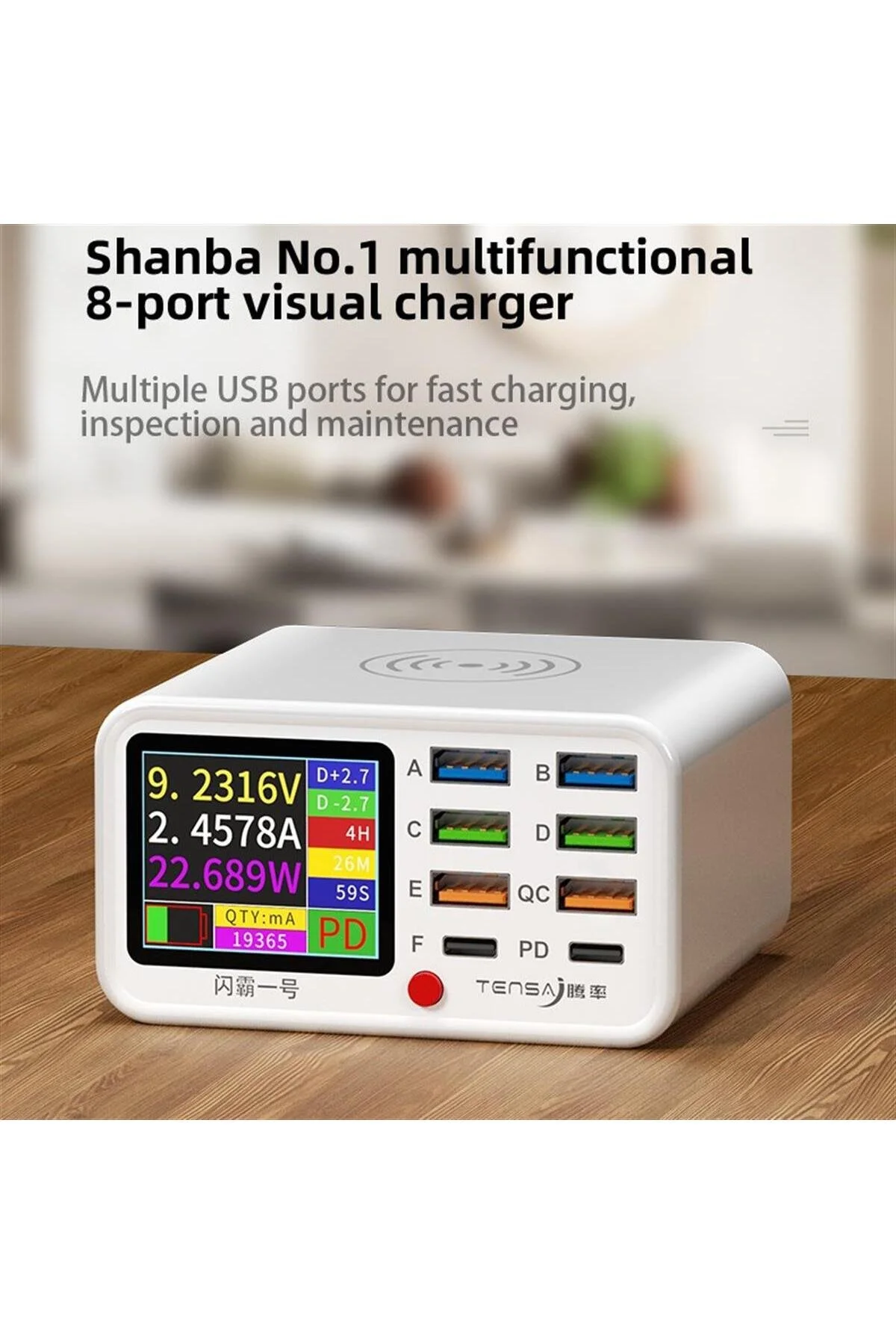 Tensa Shanba No.1 65w 8 Port Usb Type-c Pd Qc 3.0 15w Kablosuz Hızlı Şarj İstasyonu