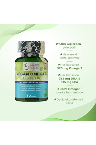 Nature's Supreme Vegan Omega 3 Algae Oil 30 Kapsül
