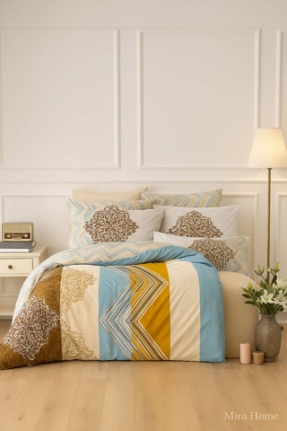 Çift Kişilik Pamuklu Nevresim Takımı Zigzag Desenli Renkli