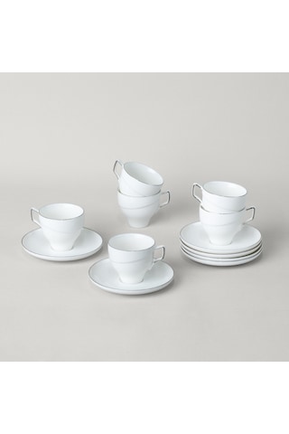 Linens Javed Porselen 6'lı 90 Ml Kahve Fincan Seti Beyaz-gümüş Gümüş
