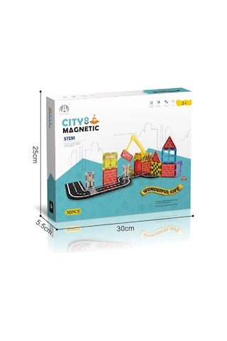Karton Kutulu City Magnetic Yapı Blokları 3d Puzzle 30 Parça 6.5 Cm