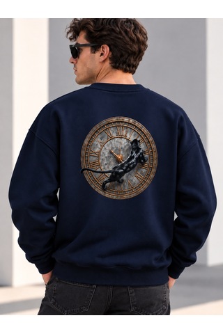 Gıovera Panther Time Premium Oversize Erkek Sweatshirt Lacivert
