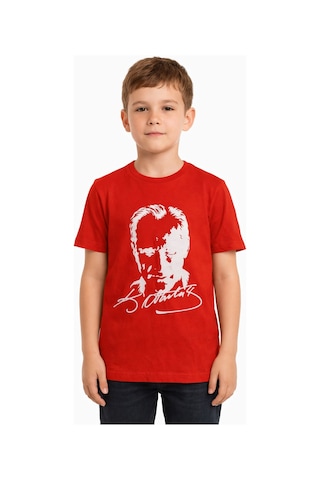 Monox Çocuk Unisex Atatürk Baskılı Tişort Kırmızı