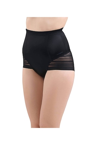 Blackspade Kadın Yüksek Bel Slip Korse Body Cotrol - Tül Detaylı Ten-parlak Siyah