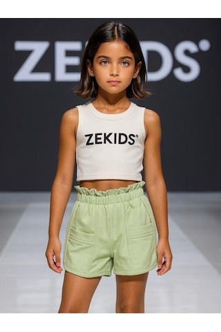 Kız Çocuk Pamuklu Bel Lastikli Şort-15896 Mint