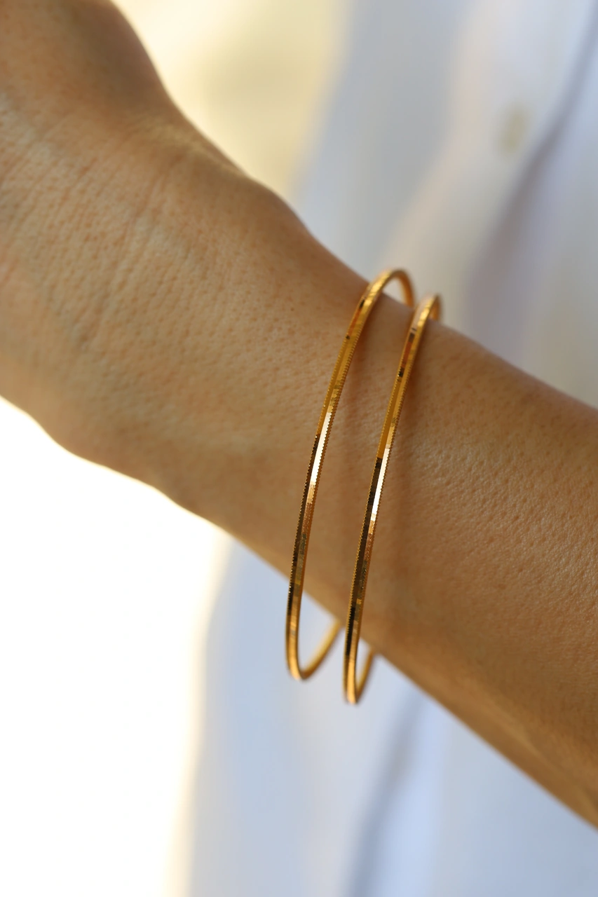 10 Gram 22 Ayar Altın Yatırımlık Işıltılı İkili Ajda Bilezik İşçiliksiz Toplam 20 Gram Blzk220006