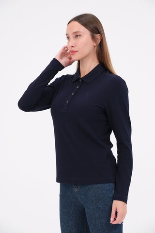 Msw Kadın Uzun Kollu Regular Fit Polo Yaka T-shirt Lacivert