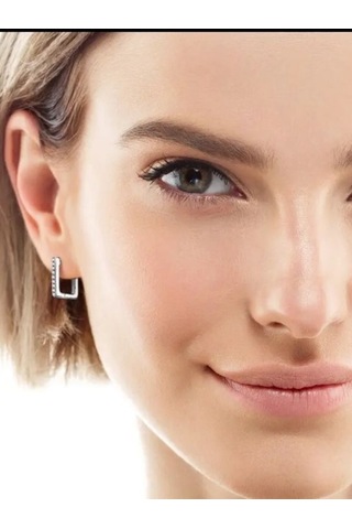 925 Ayar Gümüş Zirkon Taşlı 12mm Kare Halka Küpe