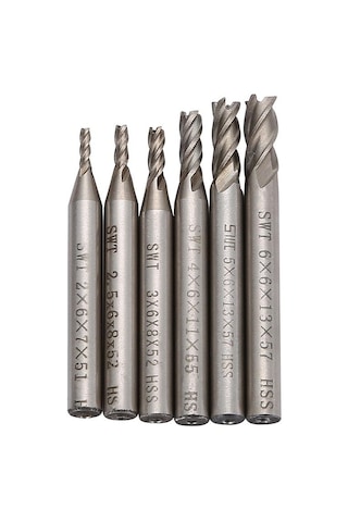 CNC Karbür End Mill HSS Karbür 2mm-6mm Çap Freze Kesici 6 Adet