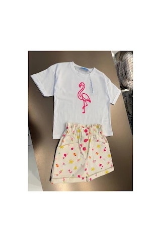 Poala Kids Dokuma Flamingo Takım Beyaz
