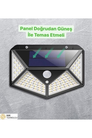 Sge Teknoloji Siyah Solar Güneş Enerjili Hareket Sensörlü 4 Taraflı Bahçe Aydınlatma Lambası