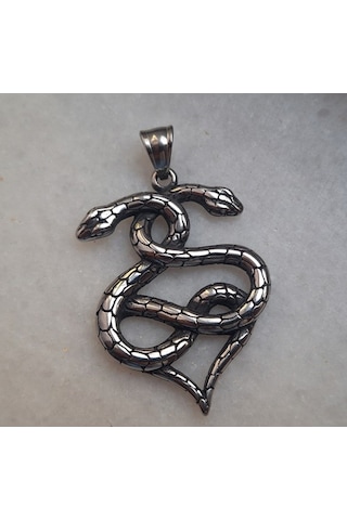 Çift Başlı Tasarım Erkek Paslanmaz Çelik Yılan Kolye Gümüş