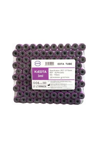 Vakumlu K3 Edtalı Tüp 3 Ml Mor Kapak 100'lü Paket