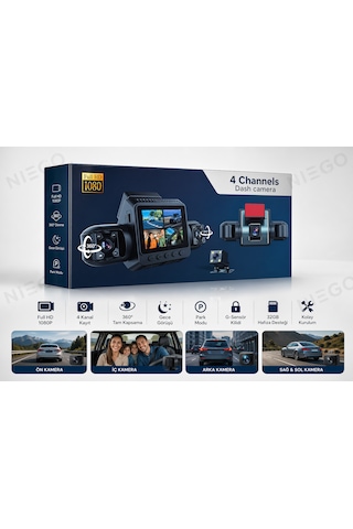 Nvg 4 Kameralı Araç Kamerası 360 Güvenlik Sistemi Ön Arka İç Kayıt Gece Görüş 170 Geniş Açı Full Hd 1080p Dash Cam