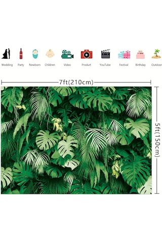 Yaz Tropikal Palmiye Yaprakları Zemin Hawaii Tema Orman Safari Bitkiler Fotoğraf Arka Plan Parti Dekor Banner Vinil W150 L130cm