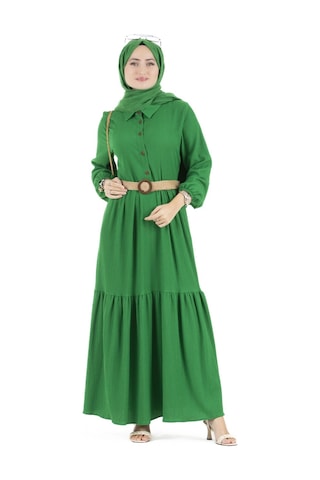 Sevitli Hasır Kemerli Elbise-benetton Yeşili-1294-benetton Yeşil
