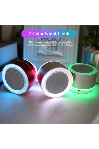 Lemestar Kırmızı Mini Bluetooth Hoparlör, 7 Renkli Işıklı, Usb/tf Kart Desteği, Taşınabilir Dış Mekan Müzik Çalar