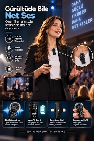 Zenvia 2.4g Kablosuz Yaka Mikrofonu Uzun Pil Ömrü Ve Dijital Ekranlı Znv2026