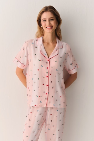 Suwen Smile Gömlek Yaka Pijama Takımı Sh26503660b334 Pembe