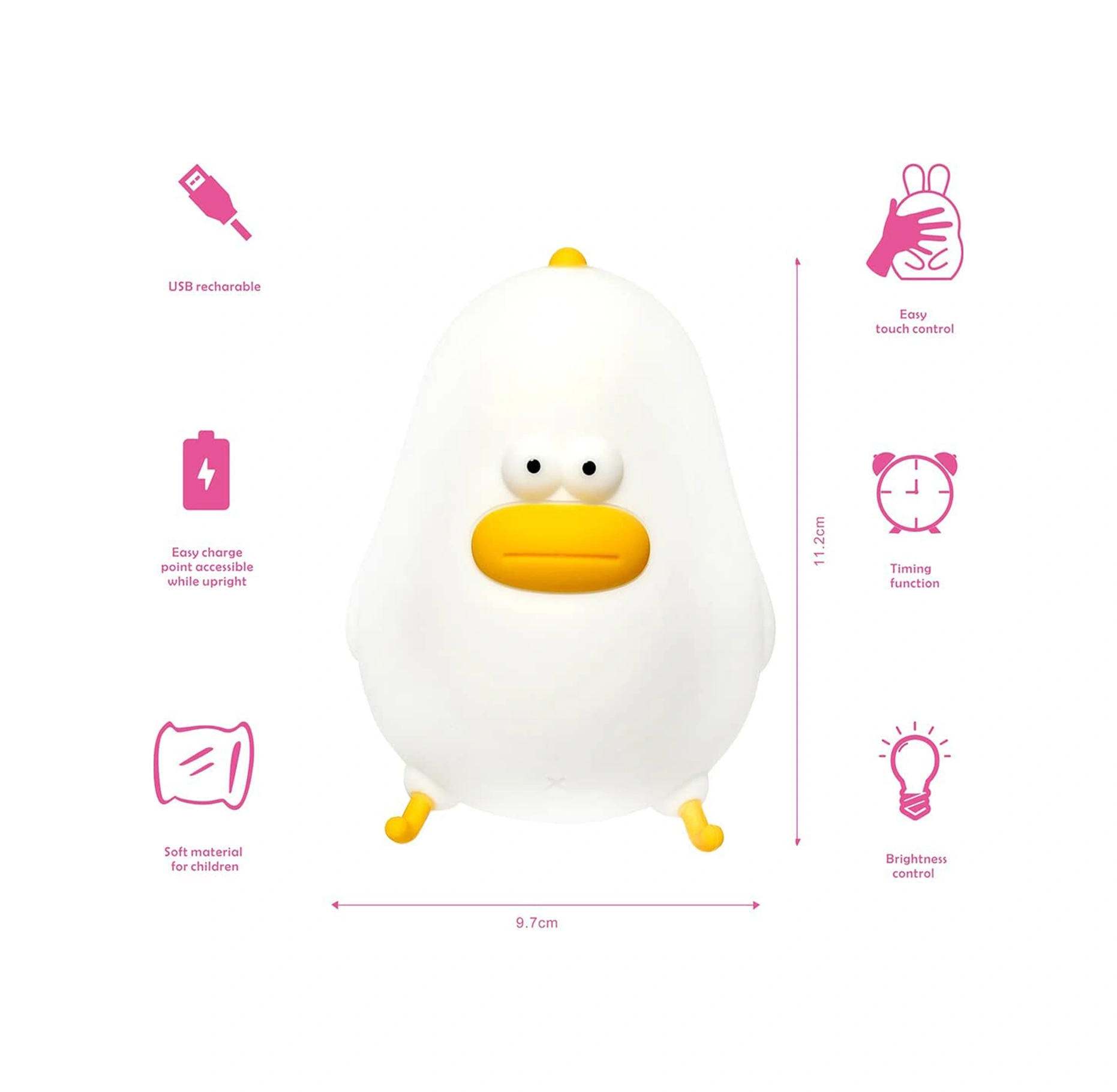 Folinda Küçük Tavuk Figürlü Akıllı Silikon Yatağa Uyumlu 3w Süt İçirme Gece Lambası - 2600k Sıcak Beyaz Işık, 1200mah Pil Beyaz