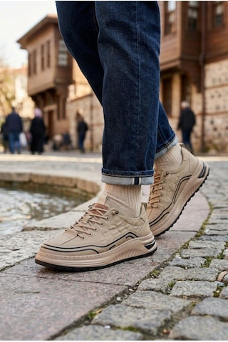 Pepita E146 Rahat Hafif Keten Özel Tasarım Spor Sneaker Erkek Ayakkabı Camel