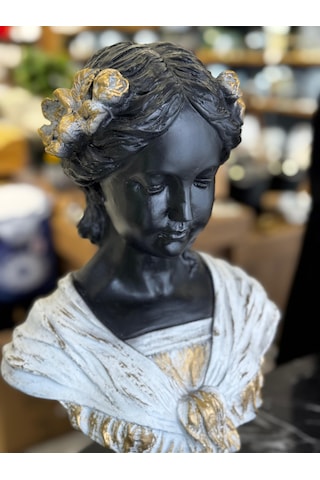 Dekoratif Beyaz Gold Detaylı Ophelia Heykel Biblo Obje-5043
