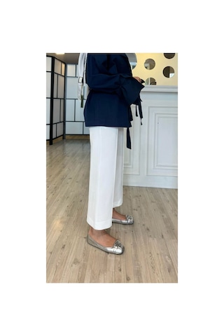 Unika Boutique Scuba Kumaş Çimalı Tesettür Pantolon Beyaz
