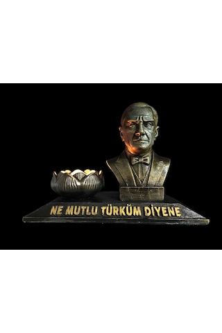 Atatürk Ne Mutlu Türküm Diyene Temalı Atatürk Büst Biblo Mumluk Altın Eskitme 0