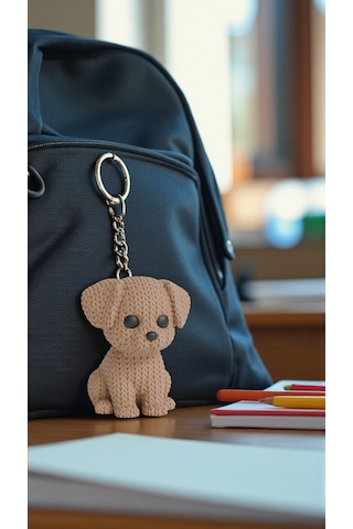 Örgü Model Sevimli Köpek Anahtarlık 3d Baskı Özel Tasarım Figür Çanta & Anahtar Aksesuarı Kahverengi