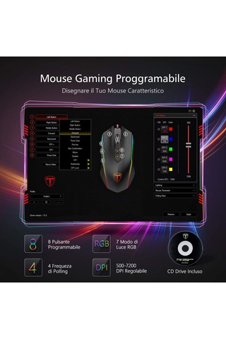 Yüksek Performanslı Kablolu Oyun Faresi, 7200 Ayarlanabilir Oyun Faresi