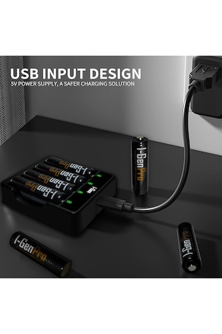 I-Gen G411 4'lü Pil Şarj Aleti + 4 Adet AAA Pro 1100 mAh Şarjlı İnce Kalem Pilli Set