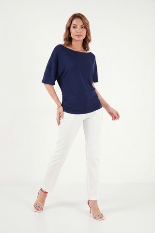 Lela Standart Fit Drape Detaylı Yarasa Kol T Shirt Bayan T Shirt 5866962 Lacivert