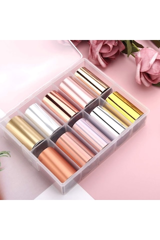 10lu Tırnak Süsleme Folyosu Parlak Gold Bronz Silver Nail Art Transfer Folyo Wnf-08b