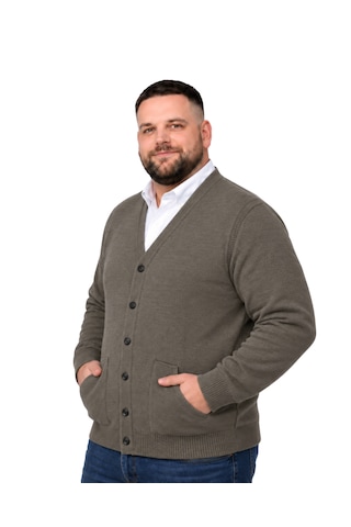 Battalmoda Erkek Büyük Beden Koyu Vizon Cepli Düğmeli Triko Hırka 3xl-4xl-5xl-6xl Vizon - Kahverengi