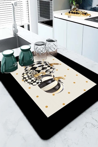 Krem Bal Kabağı Temalı Microfiber Bulaşık Kurutma Matı Mm020