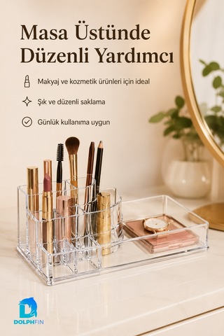 Podyum Kozmetik Organizer Şeffaf Akrilik Makyaj Takı Ruj Oje Pamuk Düzenleyici