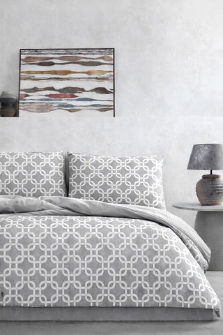 Gri Geometrik Desenli Çift Kişilik Nevresim Takımı Modern Seri Çok Renkli
