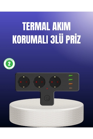 Usb Ve Type-c Portlu Anahtarlı Çoklu Priz Güç Ünitesi 0-2