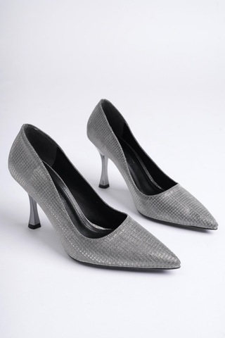 Muggo Yowel Garantili Sivri Burun Kadın Topuklu Stiletto Ayakkabı Platın