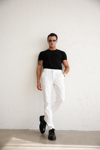 Braccas Erkek Armürlü Slim Fit Beyaz Pantolon Beyaz