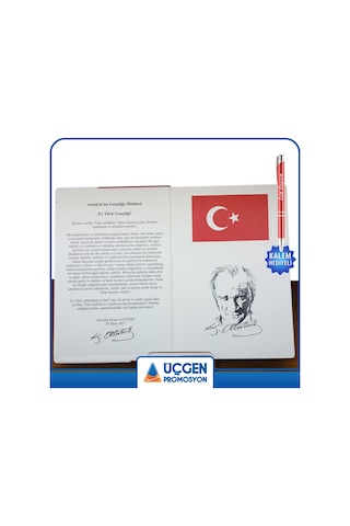 Atatürklü Kişiye Özel Gençliğe Hitabe Baskılı Kalem Beyaz - Kırmızı