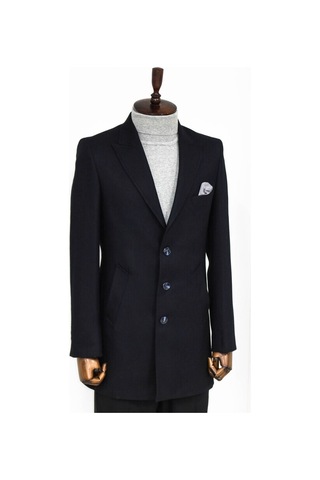 Wessi Kaşe Slim Fit Geniş Yaka Gri Erkek Kaban 001