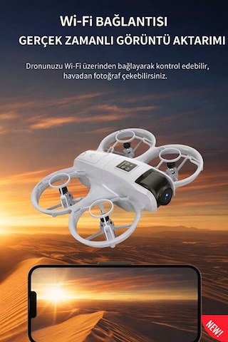 Mini Drone - Çift Kameralı Wifi Fpv Canlı Görüntü Aktarımlı Engel Tanımayan Led Işıklı Akıllı Drone