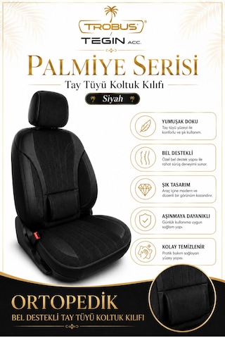 Mercedes Glc 2015 Sonrası Uyumlu Palmiye Serisi Siyah Bel Destekli Tay Tüyü Koltuk Kılıfı