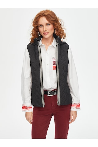 Zincir Şerit Detaylı Kapüşonlu Kapitone Yelek 69449 U6944910 Siyah