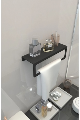 Dione Store Siyah Raflı Havlu Askısı, Metal Raflı Havluluk, Otel Banyo Askısı, Mutfak Banyo Raflı Havluluk Renkli