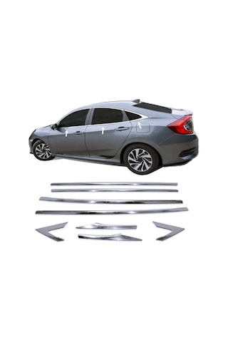 Honda Civic Krom Cam Çıtası 8 Parça P.çelik 2016 Sonrası