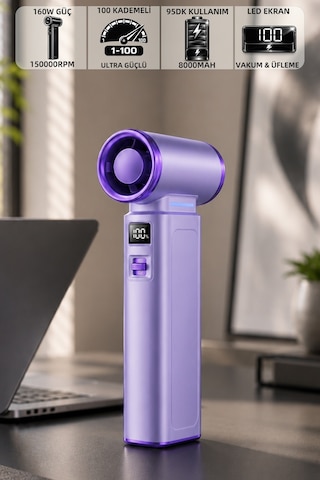 Mioji AD72 Pro 8000MAH 150000RPM Taşınabilir Güçlü Hava Üfleme Cihazı - Mor
