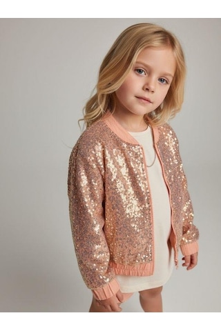 Zekids Kız Çocuk Payetli Fermuarlı Tasarım Ceket-16898 Pembe