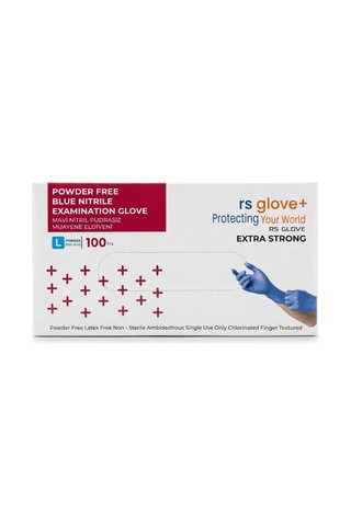 Rs Gloves Mavi Nitril Pudrasız Eksta Güçlü Muayene Eldiveni L Beden 100 Lü Non Steril